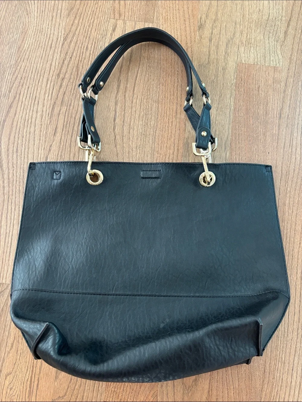 Calvin Klein Black/Brown Reversible Tote with Gold-Tone Hardware